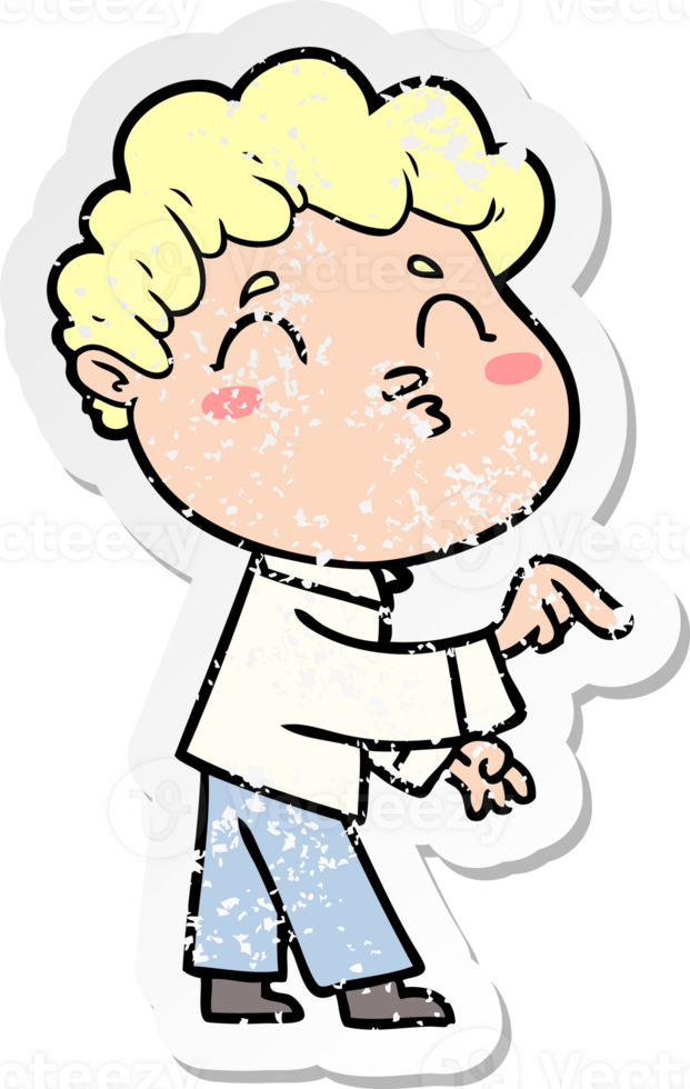 distressed sticker of a cartoon man pouting png
