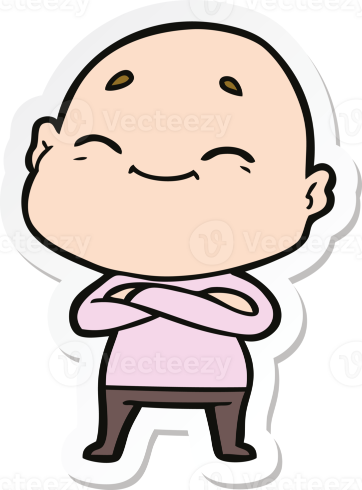 sticker of a happy cartoon bald man png