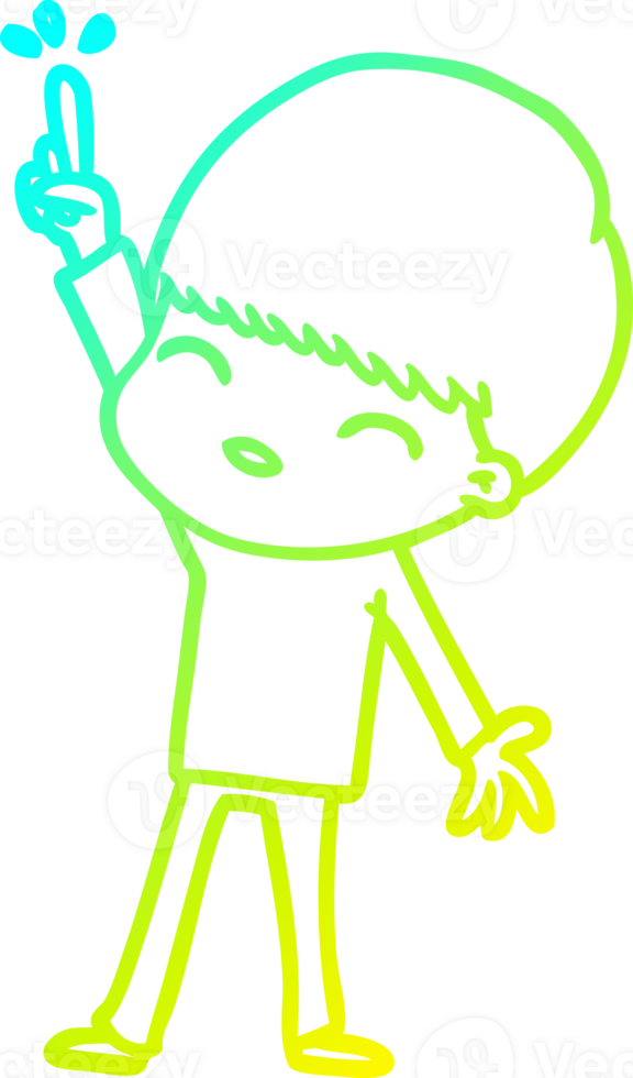 cold gradient line drawing of a happy cartoon boy png
