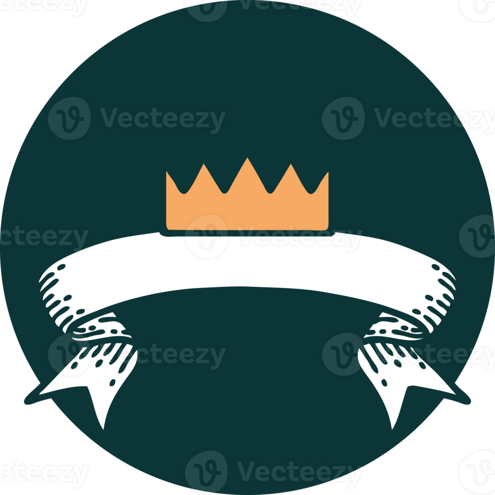 tattoo style icon with banner of a crown png