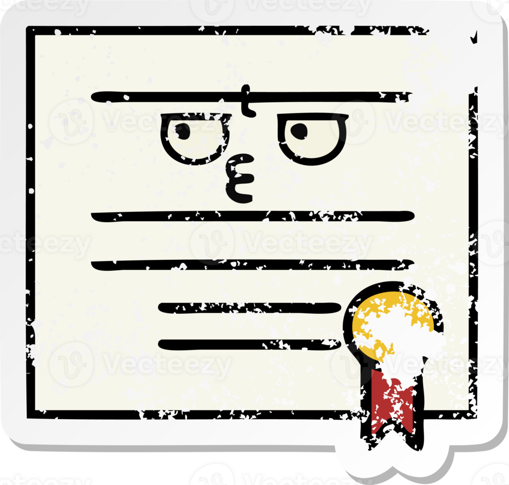 distressed sticker of a cute cartoon graduation diploma png