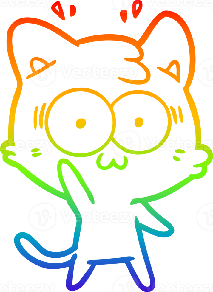 rainbow gradient line drawing of a cartoon surprised cat png