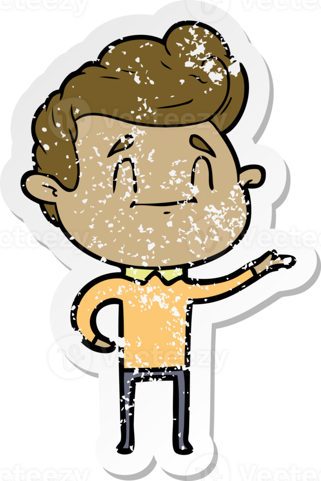 distressed sticker of a happy cartoon man png