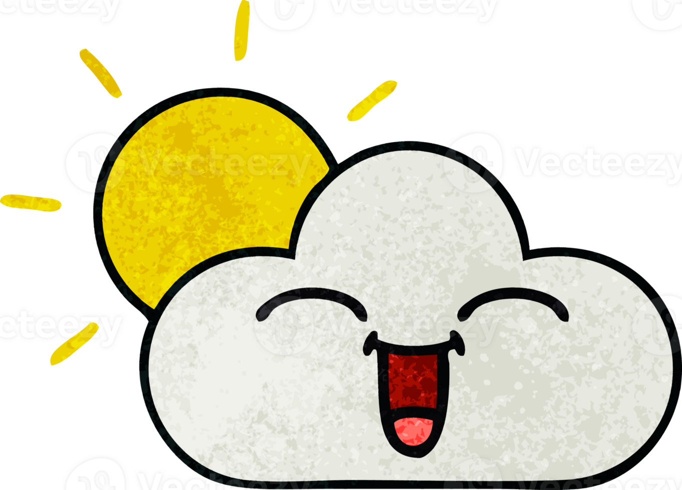 retro grunge texture cartoon of a sunshine and cloud png