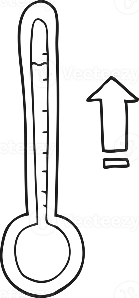 hand drawn black and white cartoon rising temperature png