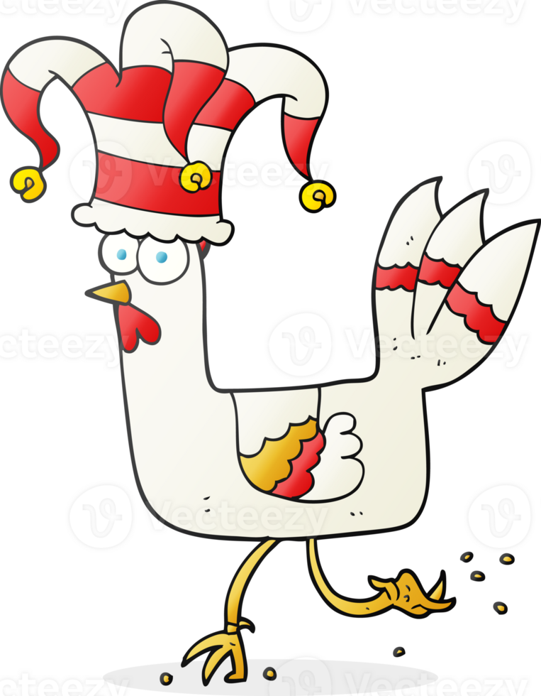 hand drawn cartoon chicken running in funny hat png