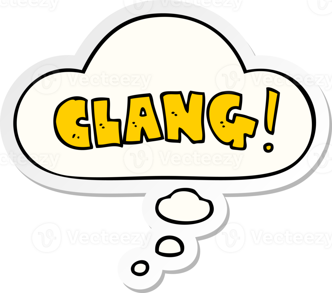 cartoon word clang with thought bubble as a printed sticker png
