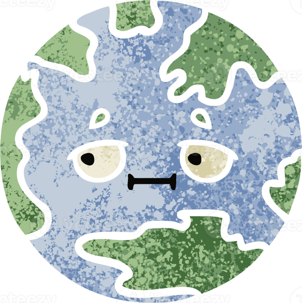 retro illustration style cartoon of a planet earth png