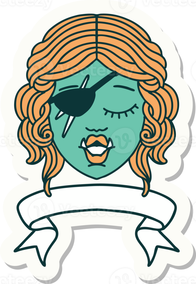 sticker of a orc rogue character face with banner png