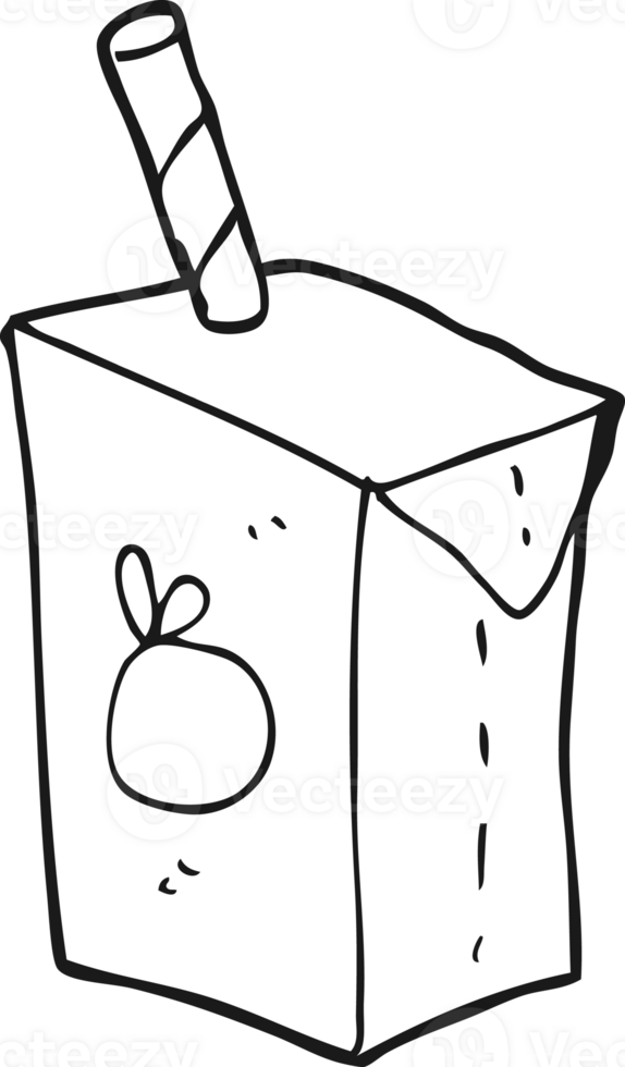 hand drawn black and white cartoon juice box png