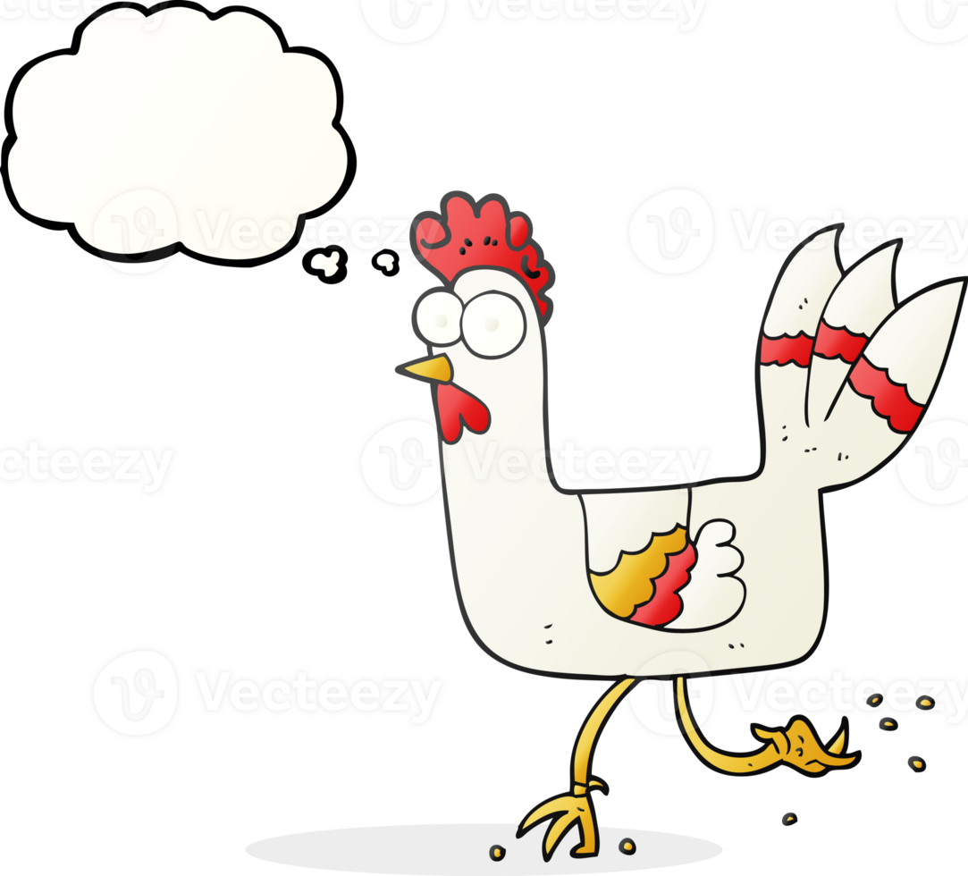 hand drawn thought bubble cartoon chicken running png
