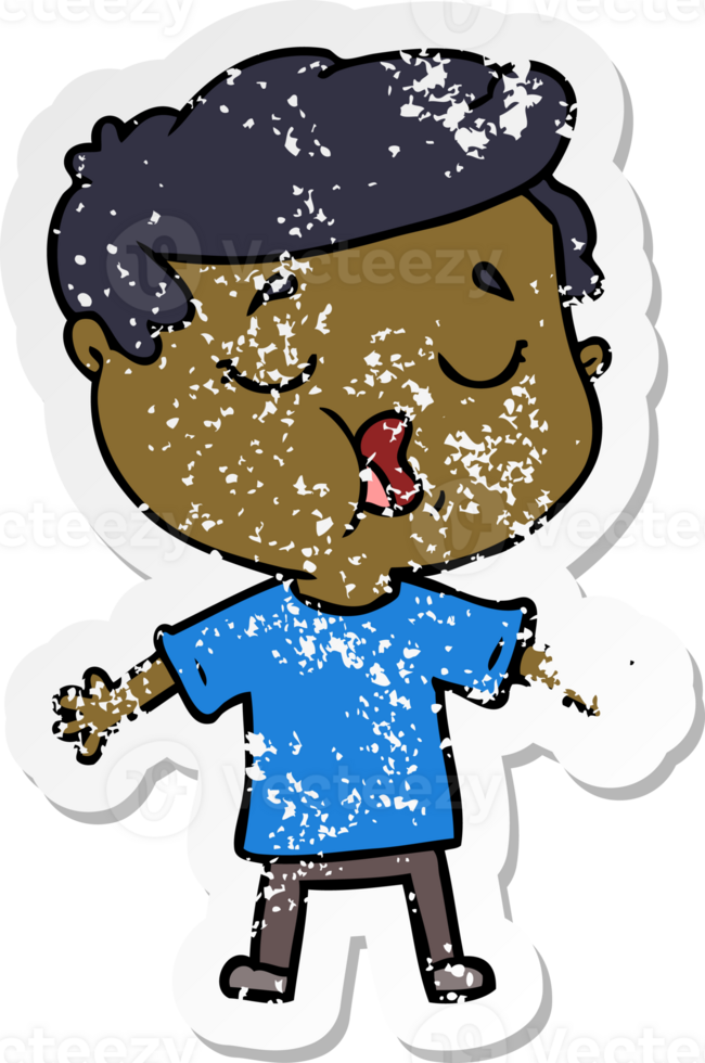 distressed sticker of a cartoon man talking png