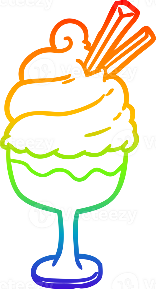 rainbow gradient line drawing of a ice cream dessert png