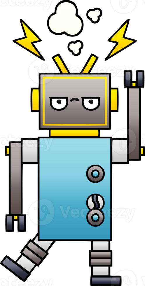 gradient shaded cartoon of a malfunctioning robot png