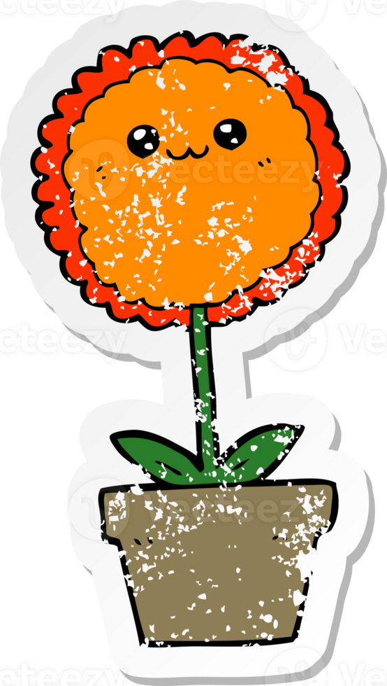 distressed sticker of a cartoon flower png