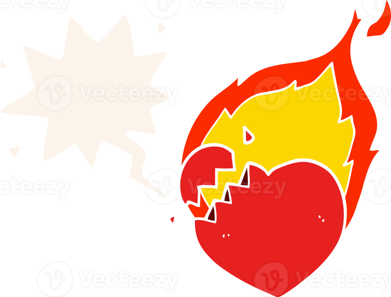 cartoon flaming heart with speech bubble in retro style png