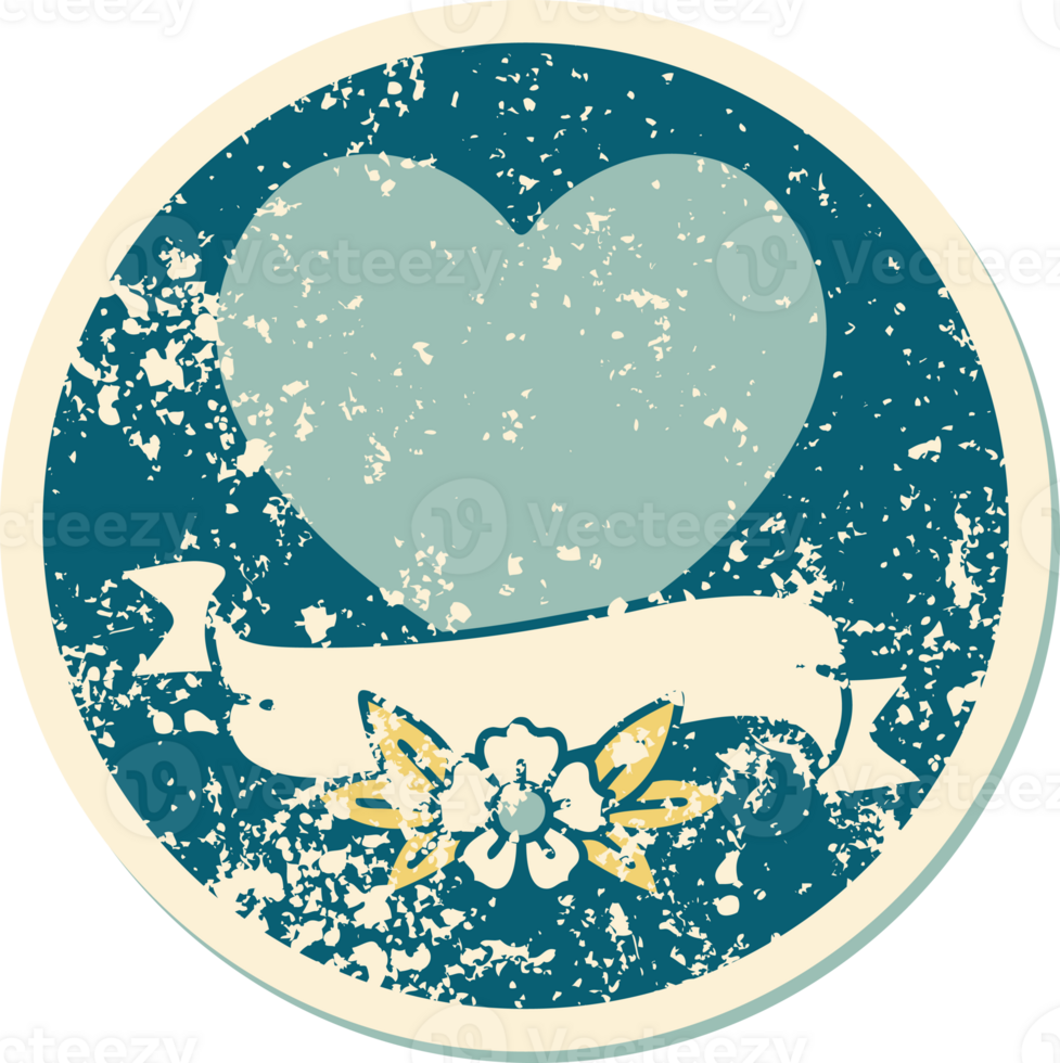 iconic distressed sticker tattoo style image of a heart and banner png