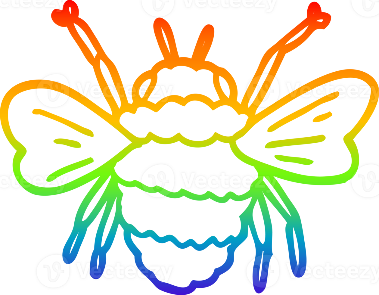 rainbow gradient line drawing of a cartoon bee png