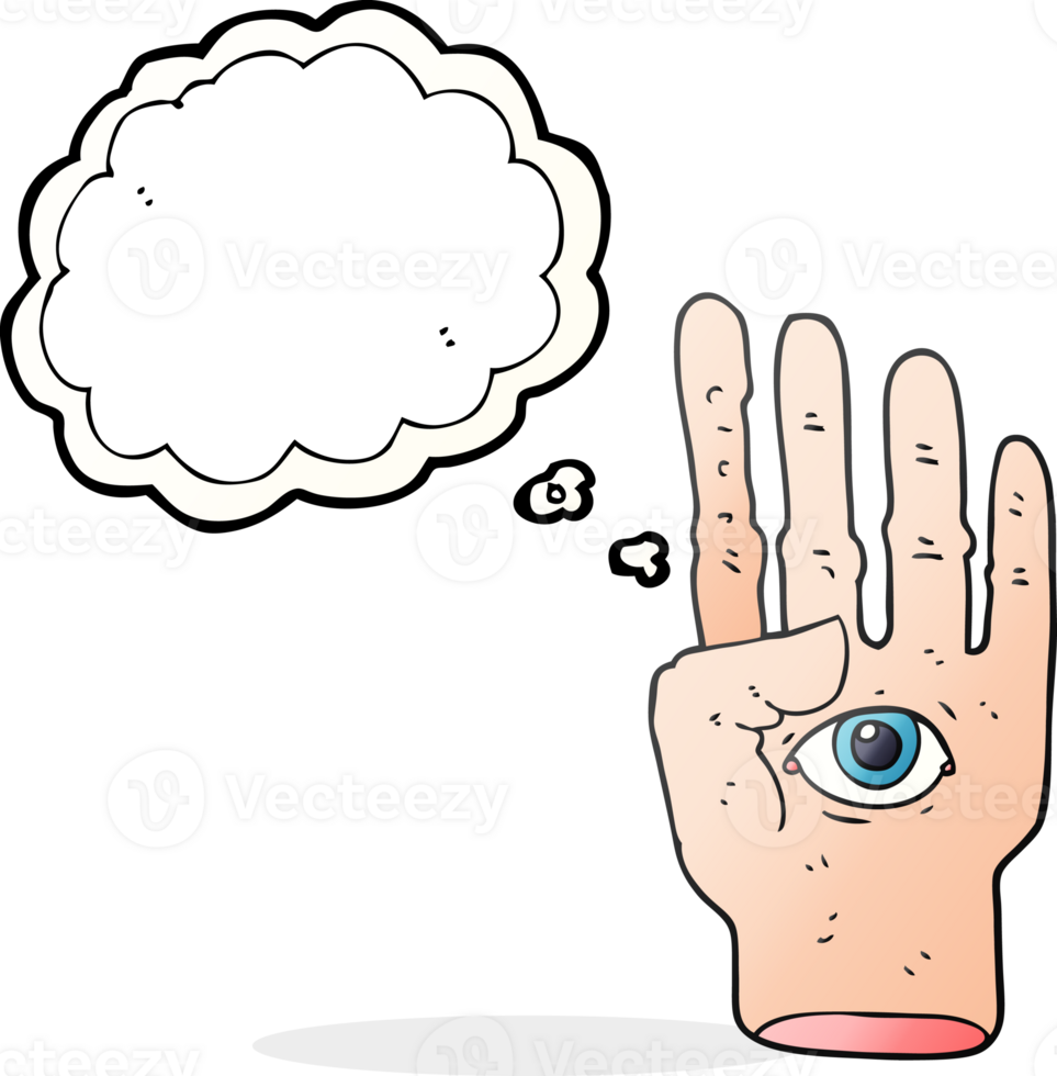 hand drawn thought bubble cartoon spooky hand with eyeball png
