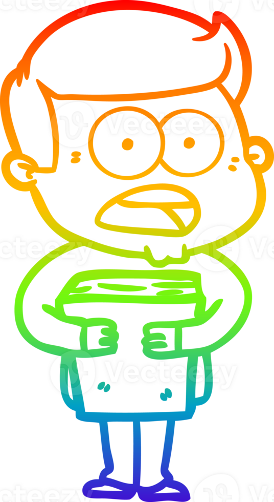 rainbow gradient line drawing of a cartoon shocked man png
