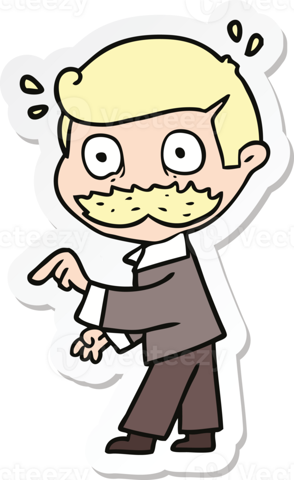 sticker of a cartoon man with mustache making a point png