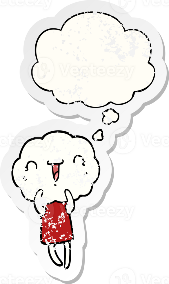 cute cartoon cloud head creature with thought bubble as a distressed worn sticker png