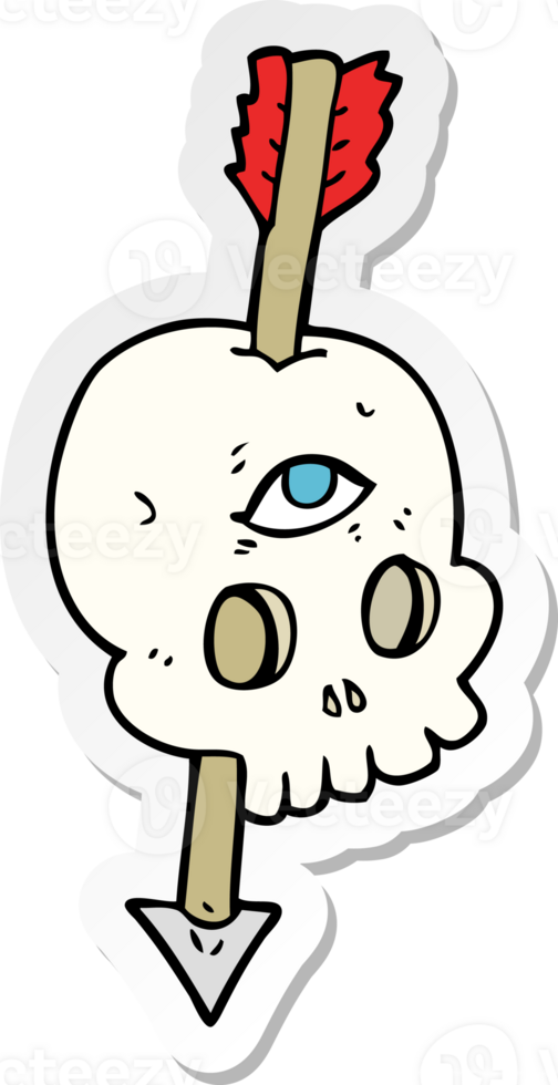 sticker of a cartoon magic skull with arrow through brain png