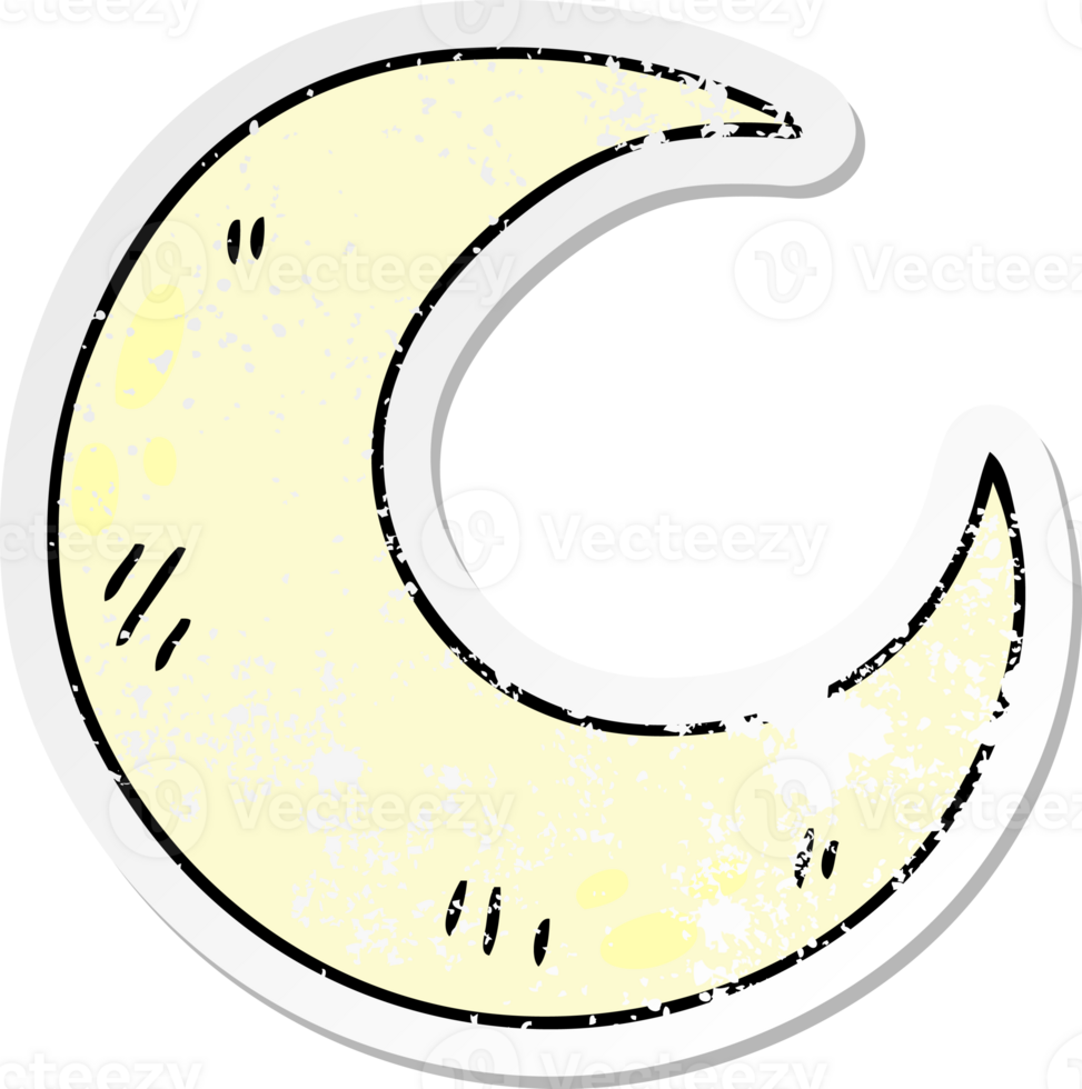 distressed sticker of a quirky hand drawn cartoon crescent moon png