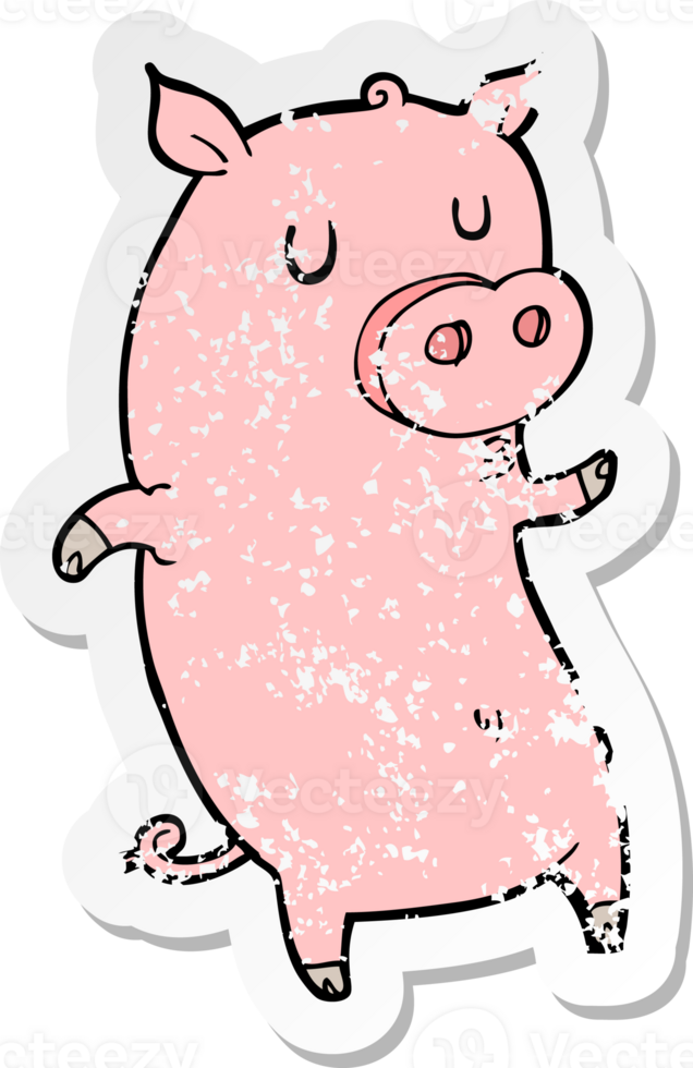 retro distressed sticker of a funny cartoon pig png