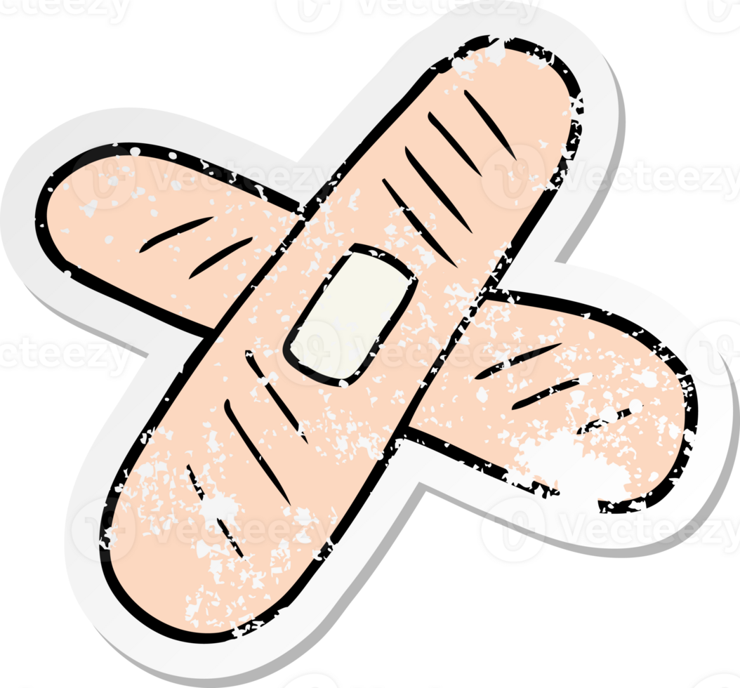 distressed sticker of a cartoon sticking plaster png