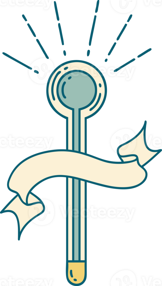 scroll banner with tattoo style glass thermometer png