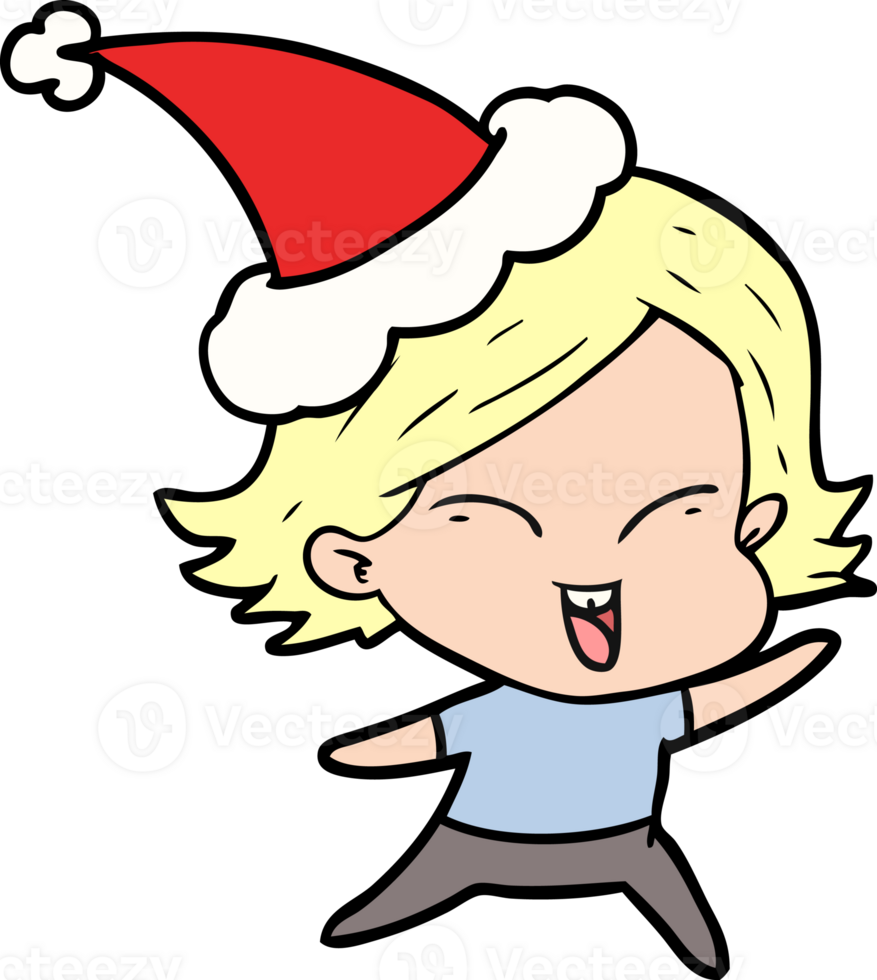 happy hand drawn line drawing of a girl wearing santa hat png