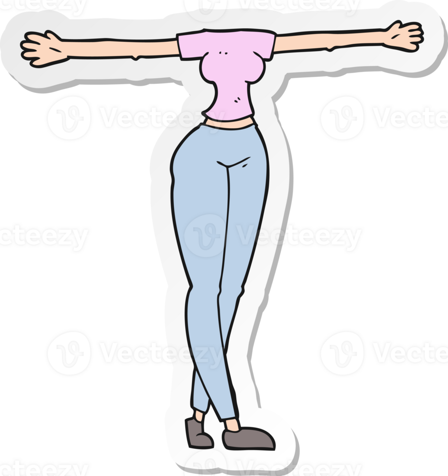 sticker of a cartoon female body with wide arms png