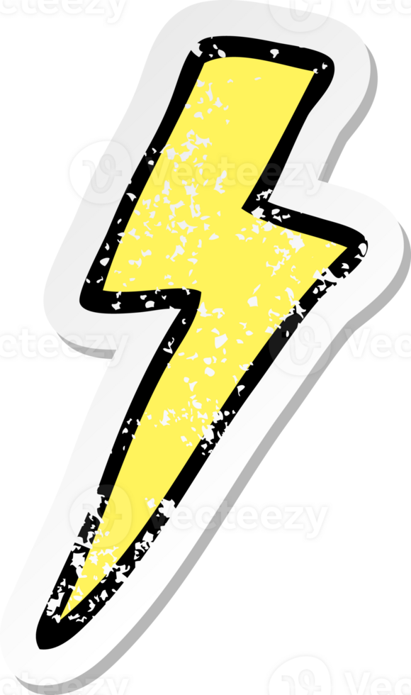 distressed sticker of a cartoon lightning bolt png