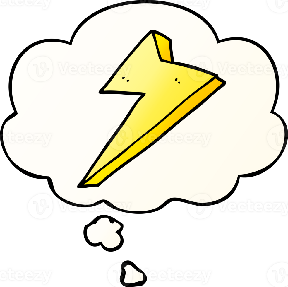 cartoon lightning with thought bubble in smooth gradient style png