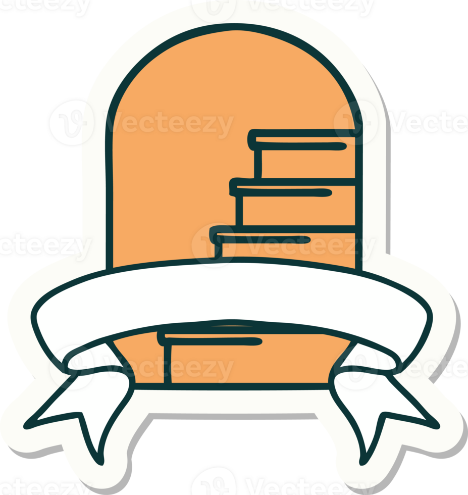 tattoo style sticker with banner of a doorway to steps png