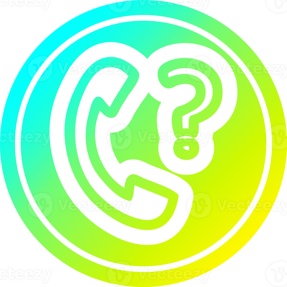 telephone handset with question mark circular icon with cool gradient finish png