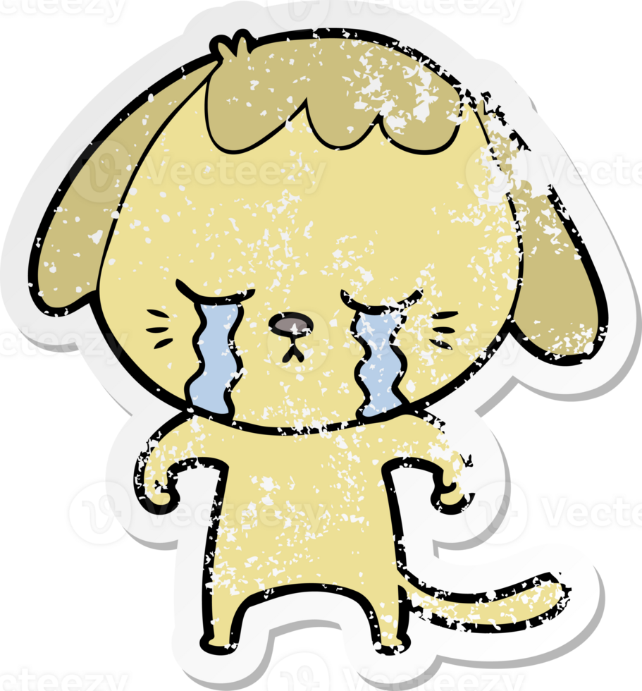 distressed sticker of a cartoon crying dog png