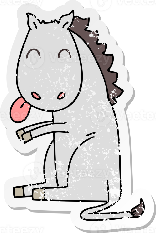 distressed sticker of a quirky hand drawn cartoon horse png