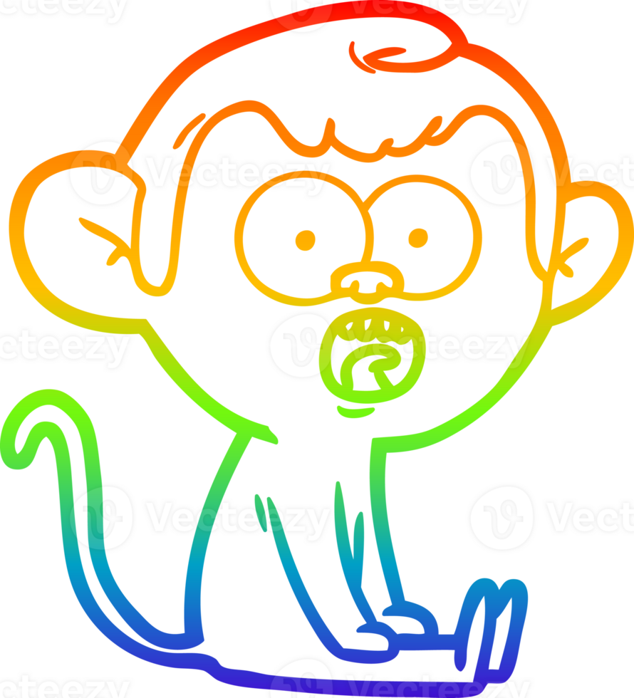 rainbow gradient line drawing of a cartoon shocked monkey png