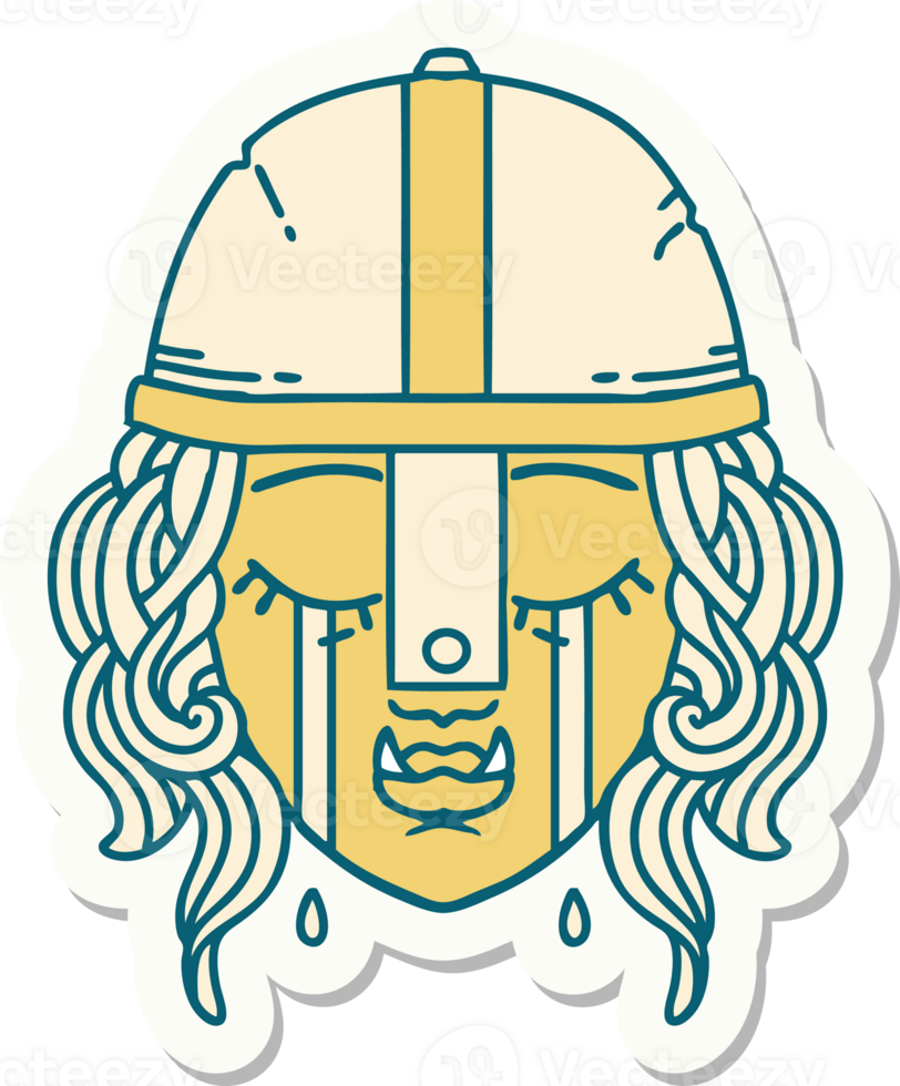 sticker of a crying orc fighter character face png