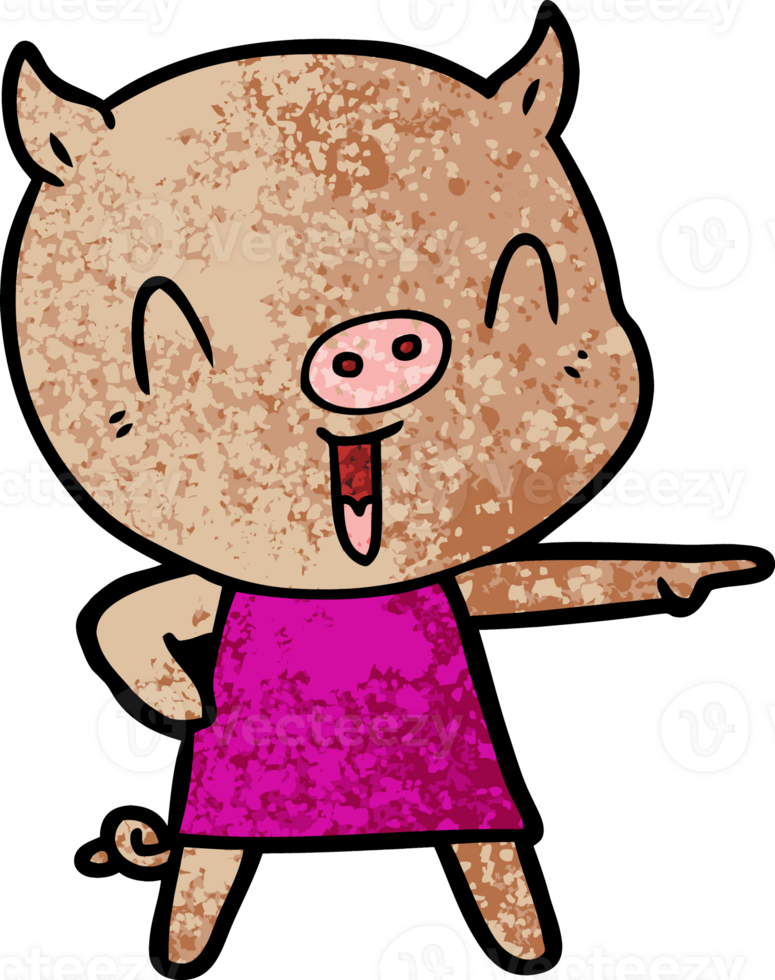happy cartoon pig in dress png