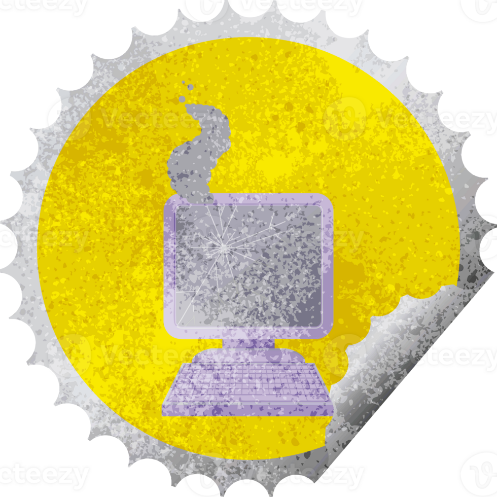 broken computer graphic   illustration round sticker stamp png