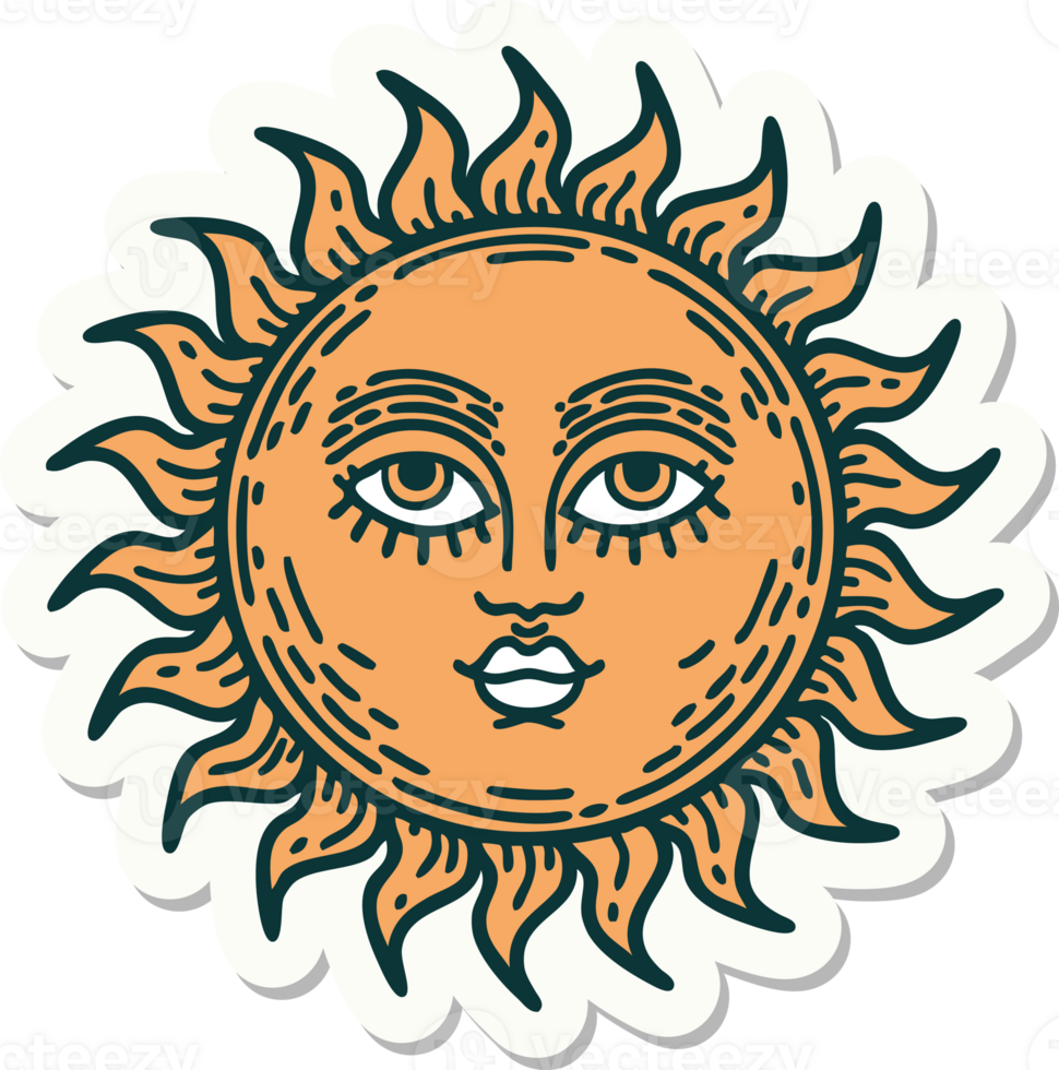 sticker of tattoo in traditional style of a sun with face png