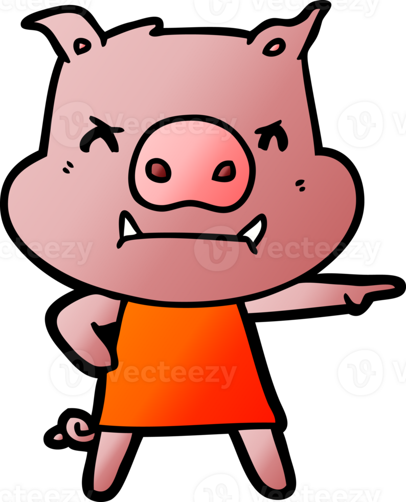 angry cartoon pig in dress pointing png