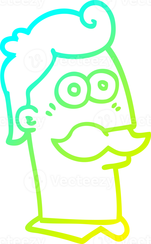 cold gradient line drawing of a cartoon man with mustache png