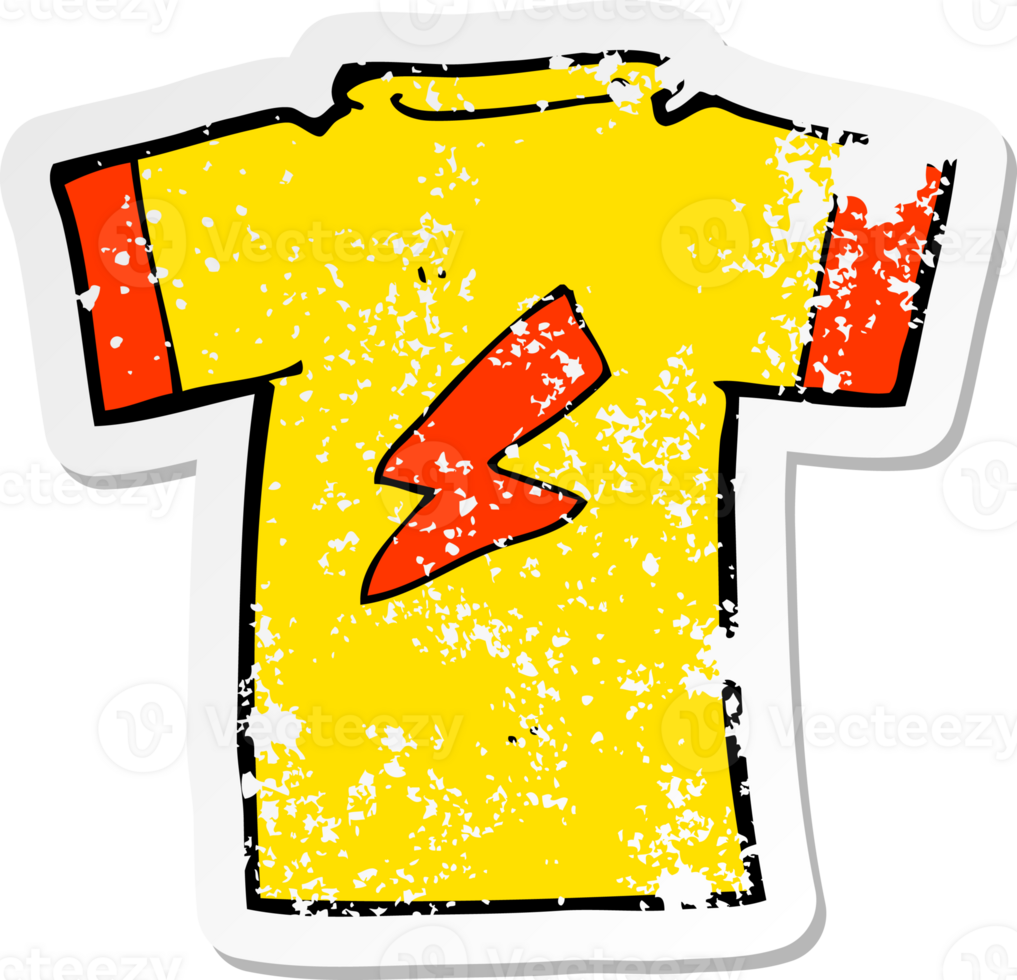 retro distressed sticker of a cartoon t shirt with lightning bolt png