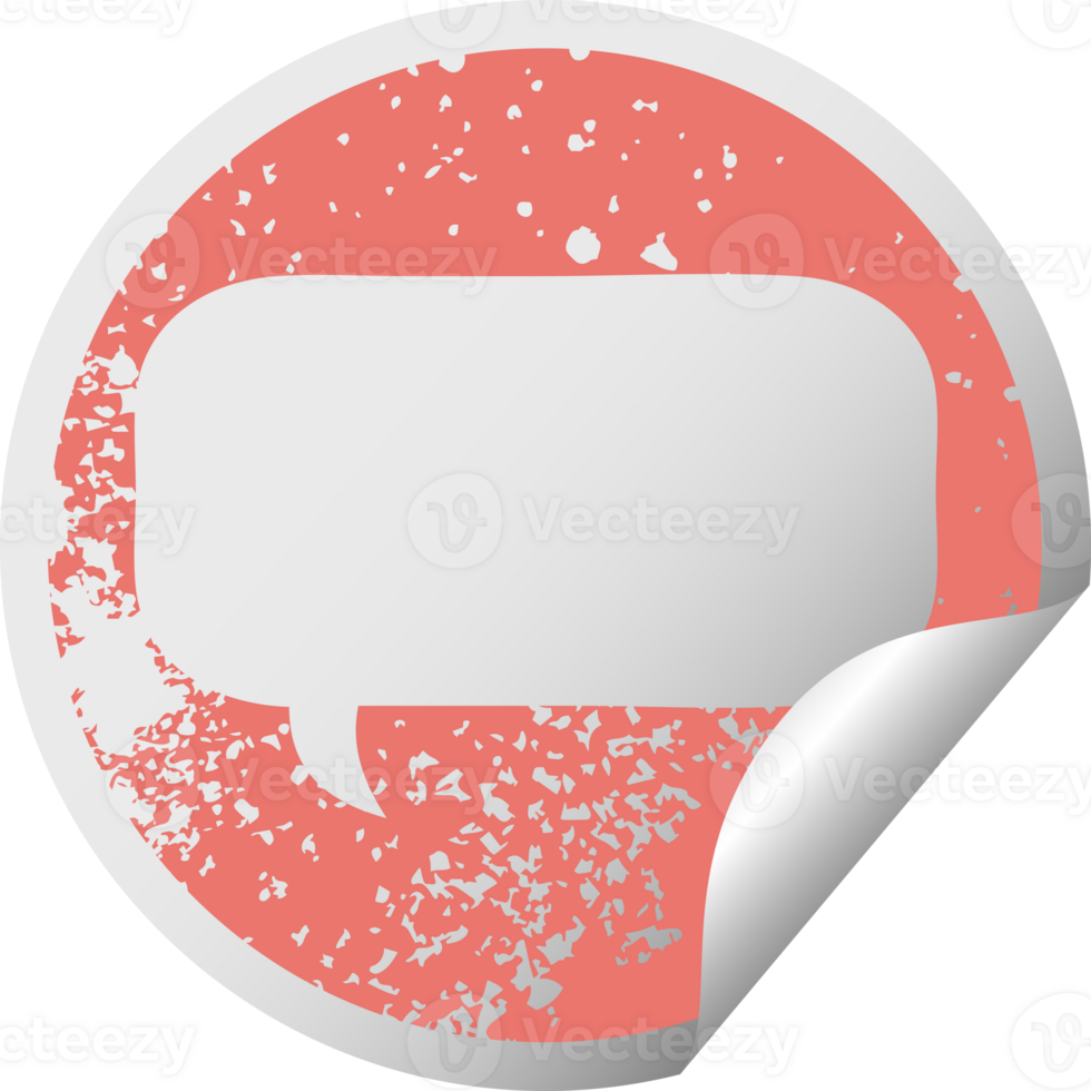 distressed circular peeling sticker symbol of a speech bubble png