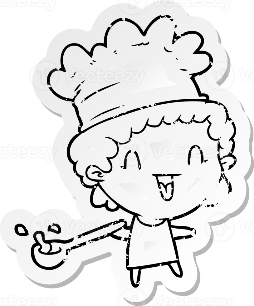distressed sticker of a cartoon chef png