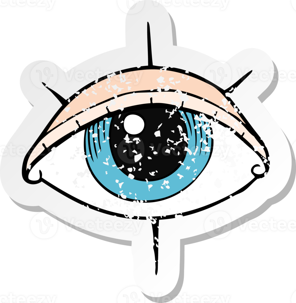 retro distressed sticker of a cartoon tattoo eye symbol png